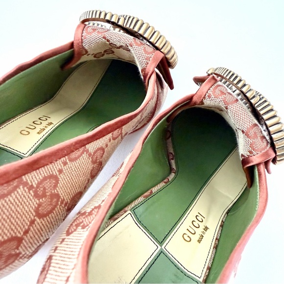 GUCCI || Rare GG Torchon Logo Canvas Monogram Pumps Copper Trim Heels EU 40 - Picture 11 of 16